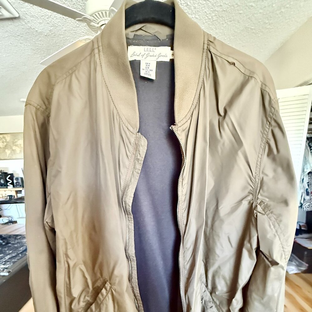 H&M L.O.G.G. Bomber Jacket Men's M Dark Green Full Zip Arm Button Pockets Lined